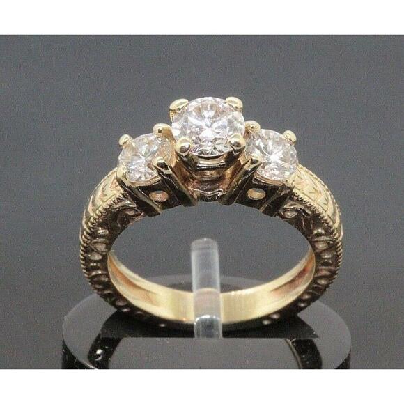 Estate Diamond Three-Stone 14k Yellow Gold Engagement Ring S - Picture 3 of 5